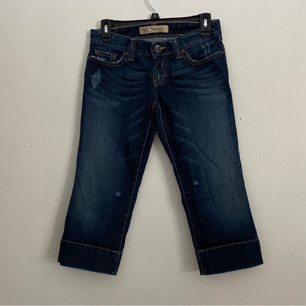 BKE Capris Shorts Women’s 26 Dark Wash Denim Rolled Cuffs Star Stretch - Picture 14 of 16